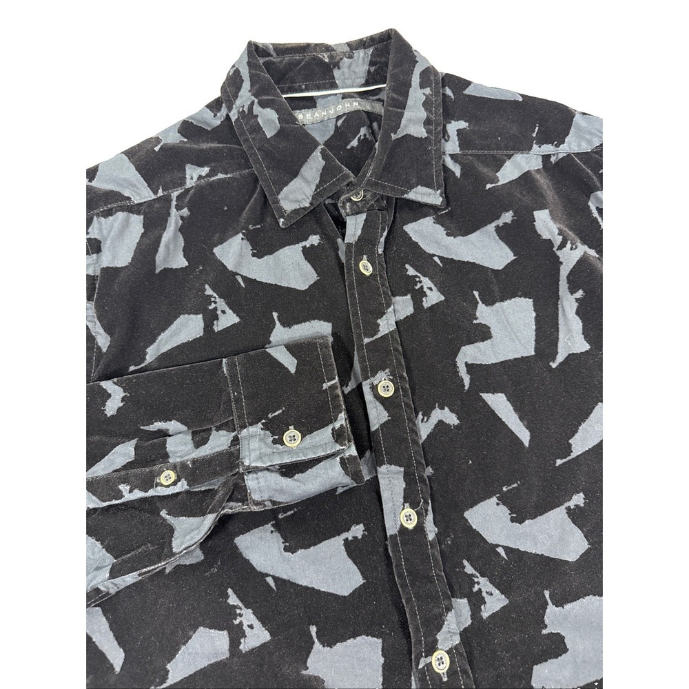 Sean John Shirt Men's M Black On Black Velvet Abstract  Long Sleeve Button Up